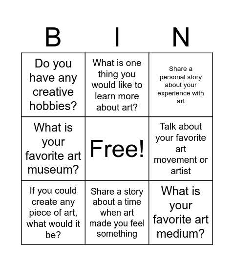 Art and creativity Bingo Card