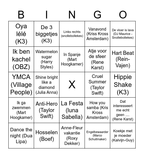 Feest Lara 13 jaar Bingo Card