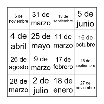 Fechas/Dates Bingo Card