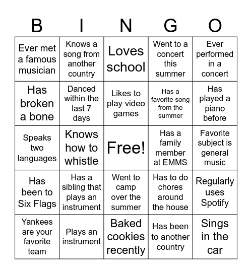 Untitled Bingo Card
