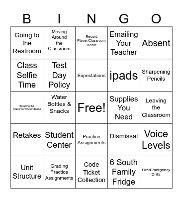 Procedures Bingo Card