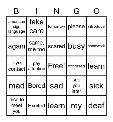 MASL Unit 1 Bingo Card