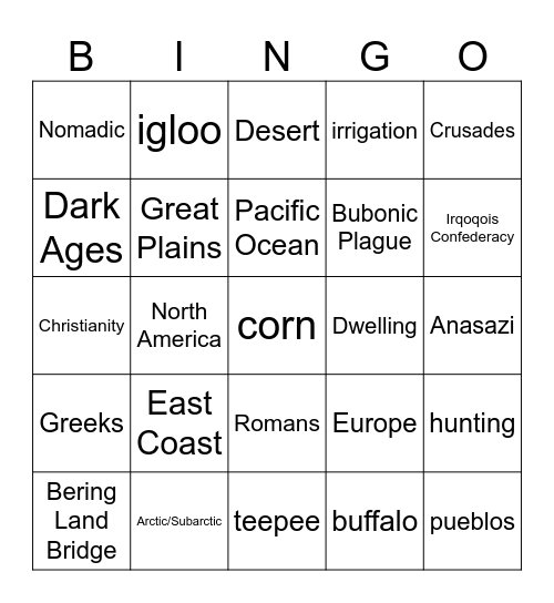 Background Knowledge Bingo Card