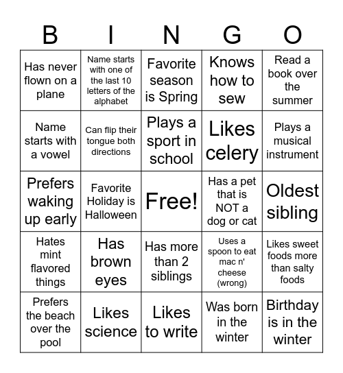 HH Bingo Card