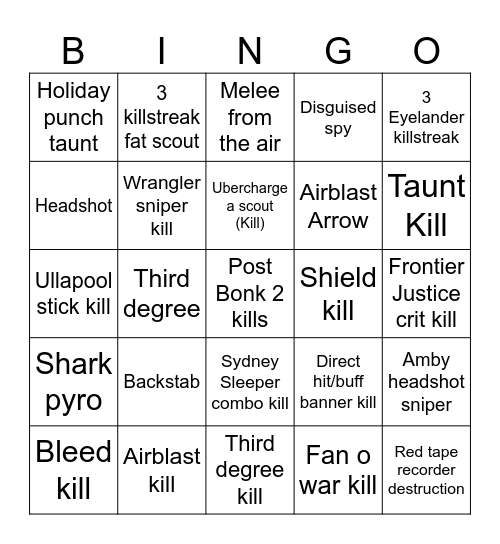 TF2 Kill bingo Card