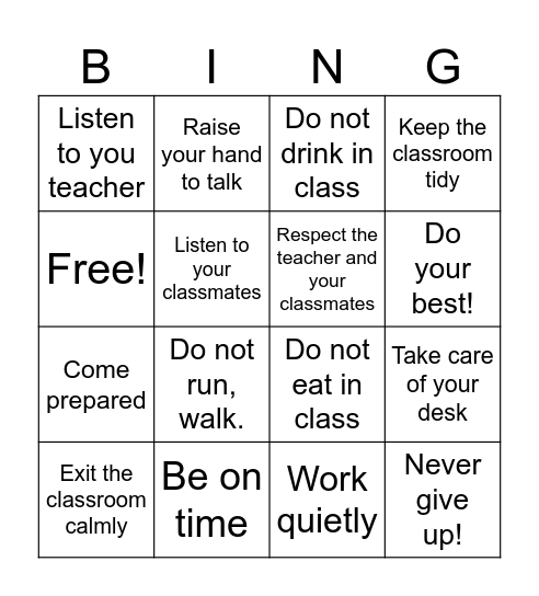 CLASS RULES Bingo Card