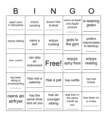 Find someone who............. Bingo Card