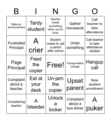 School Secretary Bingo Card