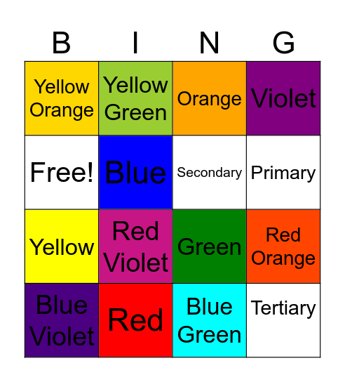Jello Primary, Secondary, & Tertiary Bingo Card