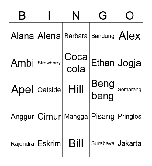 Bella Bingo Card