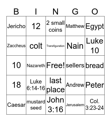 Bible Bingo Card