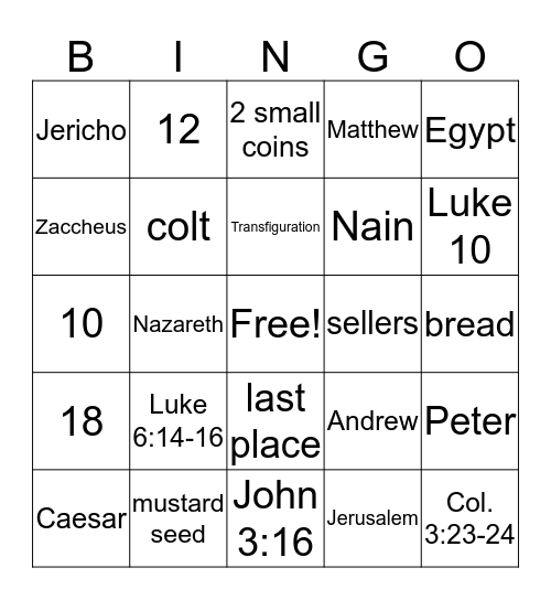 Bible Bingo Card