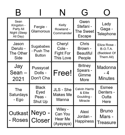 Bonkers Musical Bingo Card