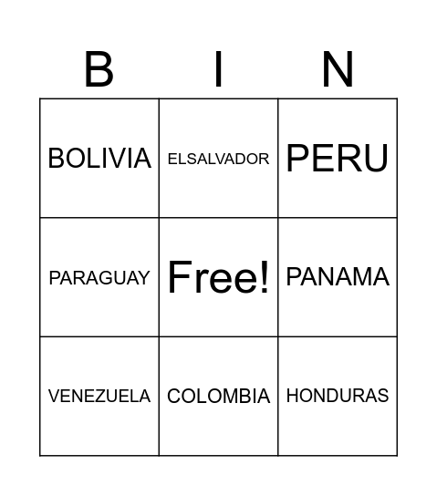 PAISES LATINO AMERICANOS Bingo Card