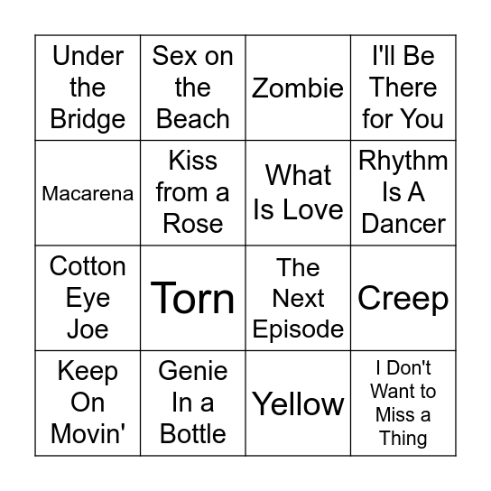 90s Bingo Round 2 Bingo Card