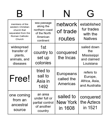 Chapter 1 Vocab Bingo Card