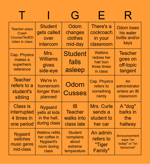 IB Back To School Bingo Card