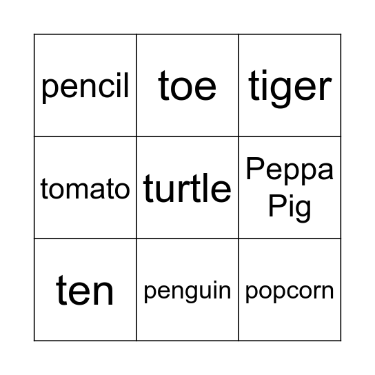 Phonics Bingo Card