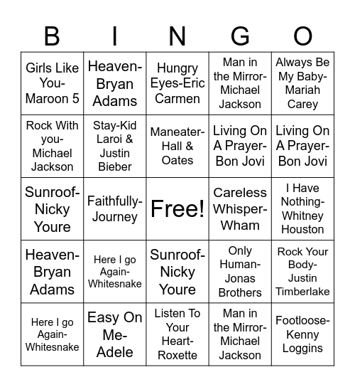 Magic 101.9 BINGO Card