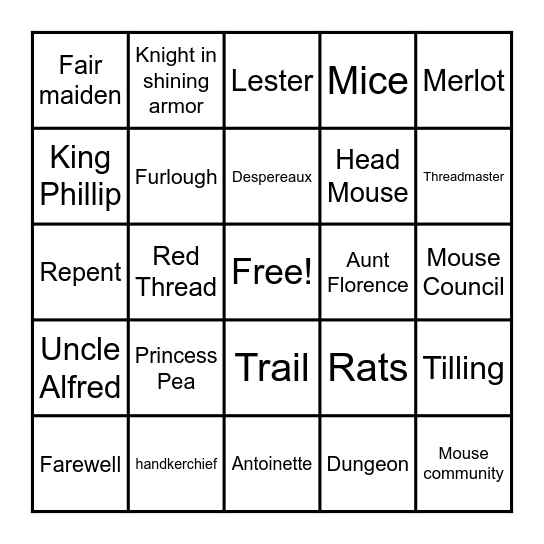 The Tale of Despereaux Bingo Card
