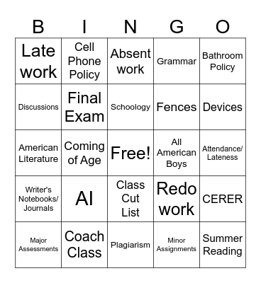 Syllabus Bingo Card