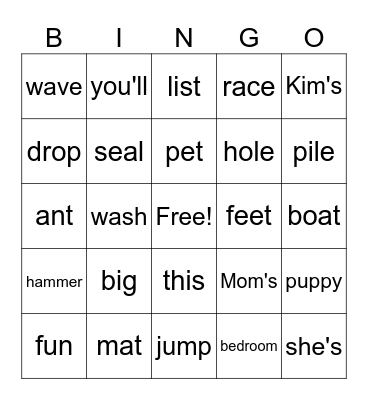 Word Bingo! Bingo Card