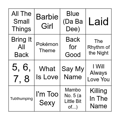 90s Music Bingo Round 3 Bingo Card