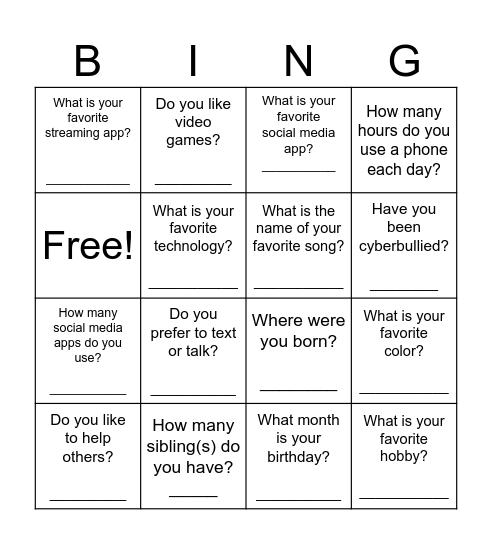 First Day BIngo 6-8 Bingo Card