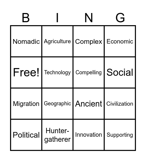 Unit 1 Vocab Bingo Card