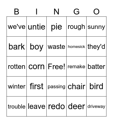 Word Bingo! Bingo Card