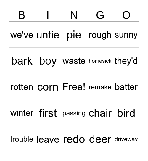 Word Bingo! Bingo Card