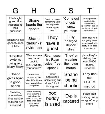 Ghost files bingo B) Bingo Card