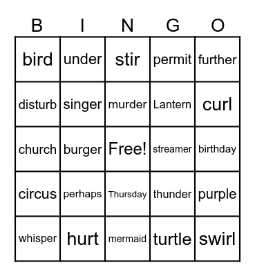 R-controlled Vowels Bingo Card