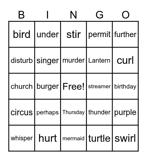 R-controlled Vowels Bingo Card