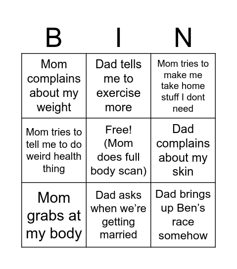 Saturday Parent Reactions Bingo Card