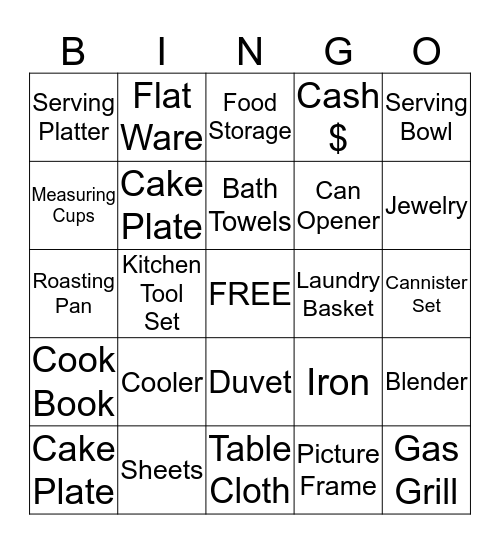 Bridal Shower Bingo Card