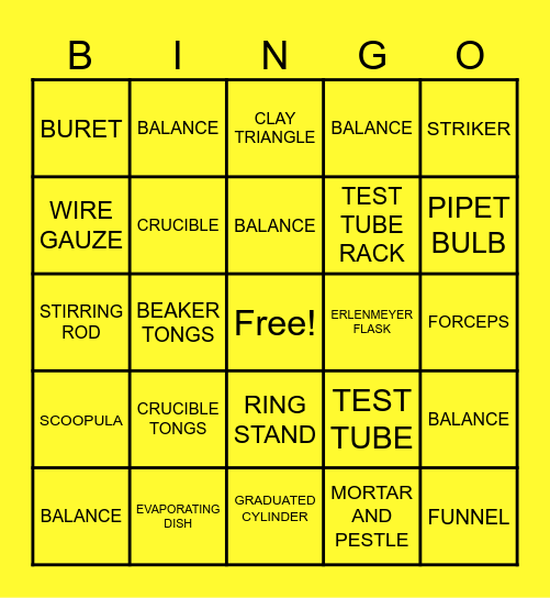 BASIC LABORATORY EQUIPMENT Bingo Card