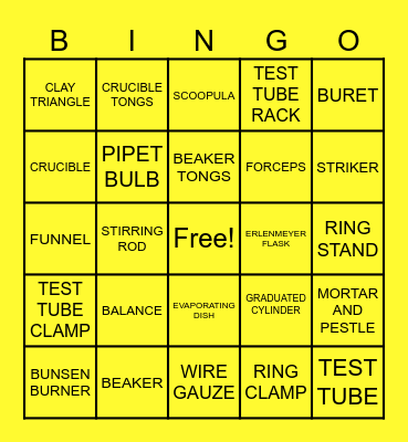 BASIC LABORATORY EQUIPMENT Bingo Card