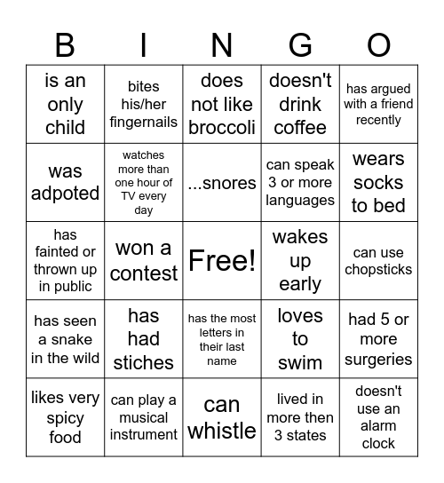 Untitled Bingo Card