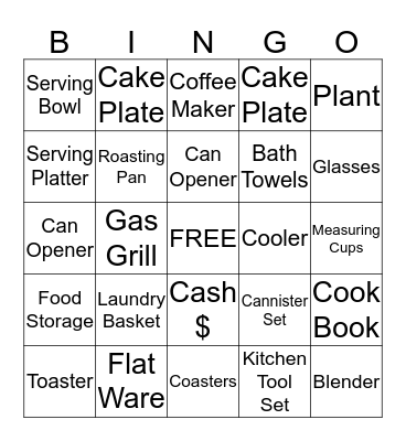Bridal Shower Bingo Card