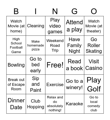 FRIDAY NITE FUN! Bingo Card