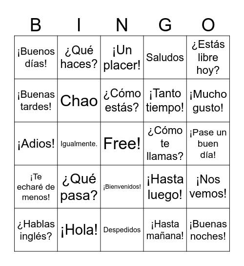 Saludos y Despedidos Bingo Card