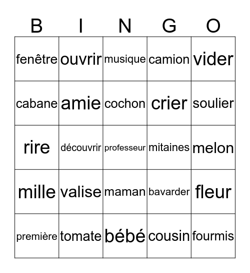 apprendre des mots Bingo Card