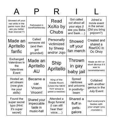 Lair of Apritello Gala Bingo Game One Bingo Card