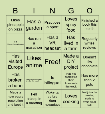 Unconventional Bingo Card