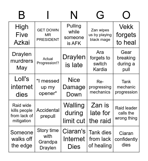 Raid bingo Card