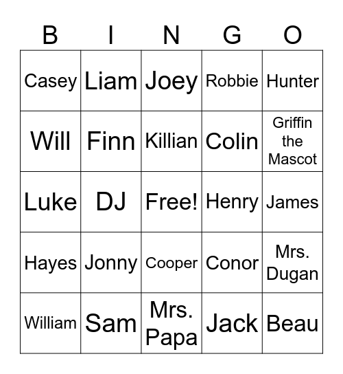 Mrs. Dugan's FIRST GRADE class Bingo Card