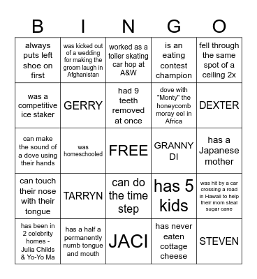 Daley Wedding Guest Bingo Card