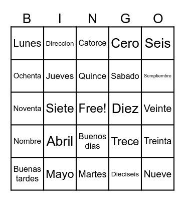 Spanish Lesson #1 F23 Bingo Card