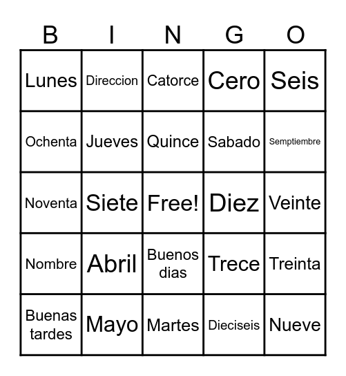 Spanish Lesson #1 F23 Bingo Card